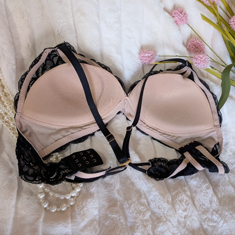 Aerie Black Lace Racerback Push-Up Bralette 34D - Picture 4 of 7